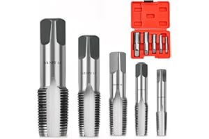 MIUCOGUIER Professional 5 Piece NPT Pipe Tap Set, Carbon Steel NPT Thread Forming Taps and Drill Bits Series Set Tool, Sizes Includes 1/8", 1/4", 3/8", 1/2", 3/4" in Storage Case