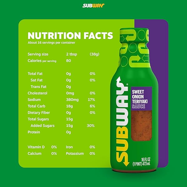 SUBWAY SWEET ONION TERIYAKI SAUCE, 16 FL. OZ., MADE WITH GINGER, POPPYSEED AND GREEN ONIONS, PERFECT CHICKEN MARINADE, GLAZE, STIR FRY OR HIBACHI SAUCE