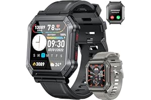 KIMEAG Smart Watch for Men Fitness Tracker: (Make/Answer Call) Bluetooth Tactical Military Smartwatch for Android Phones iPhone Outdoor Waterproof Digital Sport Run Watches Heart Rate Monitor Step Counter
