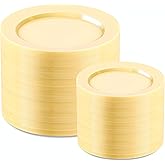 FLOWERCAT 200PCS Yellow Plastic Plates Disposable Plates for Party - Heavy Duty Plastic Plates - 100 10" Dinner Plates and 100 7" Salad Plates for Weddings, Easter Parties and Events