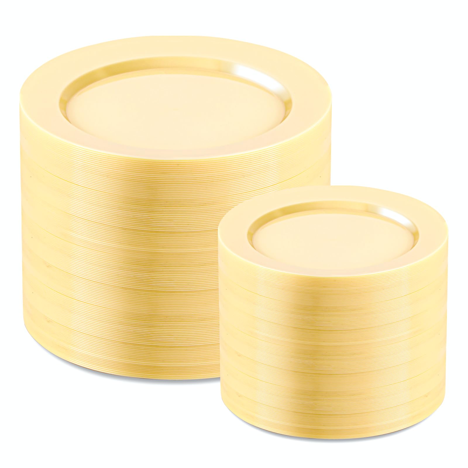 FLOWERCAT 200PCS Yellow Plastic Plates Disposable Plates for Party - Heavy Duty Plastic Plates - 100 10