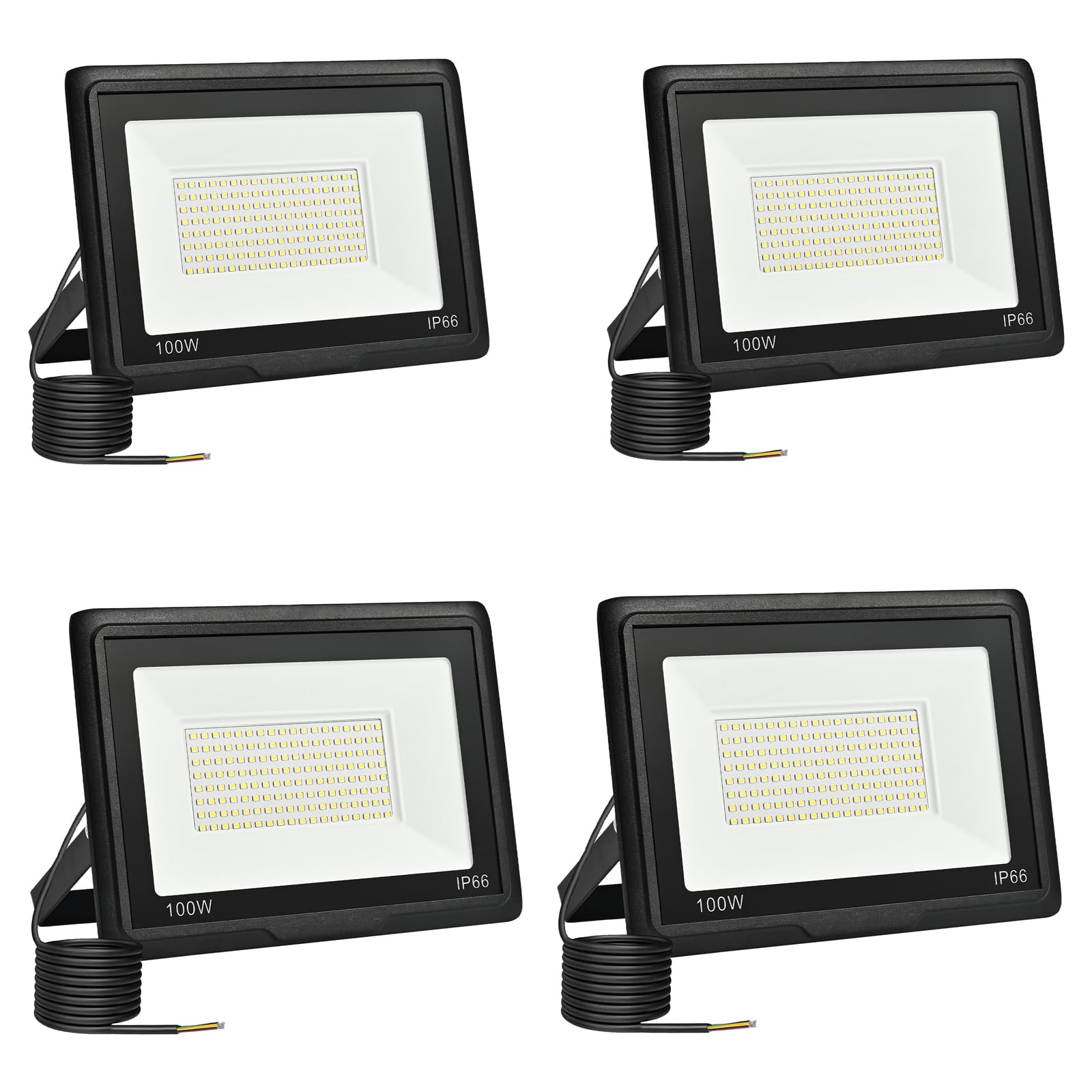 toobettp Outdoor LED Floodlight, 100 W, 10000 LM Outdoor LED Spotlights 6500 K Cool White Waterproof IP66 Outdoor LED Floodlights, for Garage, Garden, Patio, Park, 4 Pcs