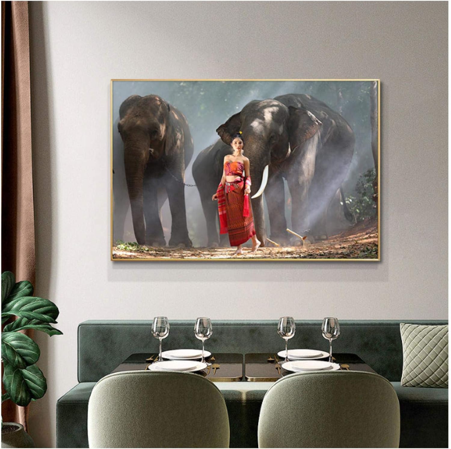 DrCor Elefante con Hermosas Mujeres Pintura en Lienzo Pintura al óleo
