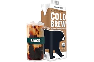Wandering Bear Straight Black Organic Cold Brew Coffee, 32 fl oz, 1 pack - Extra Strong, Smooth, Organic, Unsweetened, Shelf-Stable, and Ready to Drink Iced Coffee, Cold Brewed Coffee, Cold Coffee