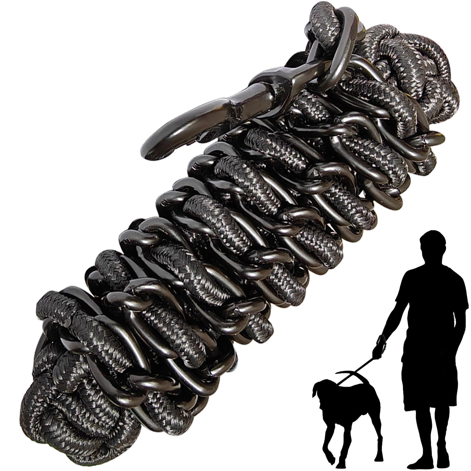 Dog lead Dog Leash Chain Metal Dog Rope Pet Collar Set Strong Heavy Duty Anti Bite 360 Hook for Medium and Large Dogs Training Walking (Black, Small)