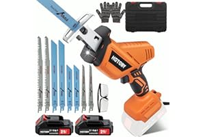 HOTOBY Reciprocating Saw, Cordless, Electric Reciprocating Saw with 2 Batteries, Includeds 8 Blades Kit, Tool-free Blade Change, Variable Speed, Multi-Purpose, For DIY Wood Metal PVC Cutting (Orange)