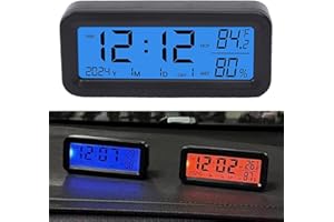 Emiif Digital Car Clock Dashboard - Solar Powered with Date, Temperature & Humidity Display, for Auto Backlight (BlueRed)