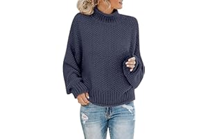 CHUOAND Women's Casual Knitted Turtleneck Sweater Drop Shoulder Loose Long Sleeve Knit Pullover Sweater