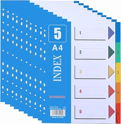 ROS SHINE 16 Pack 1-5 Part A4 Folder Dividers 11-Hole Multi-Color Content List