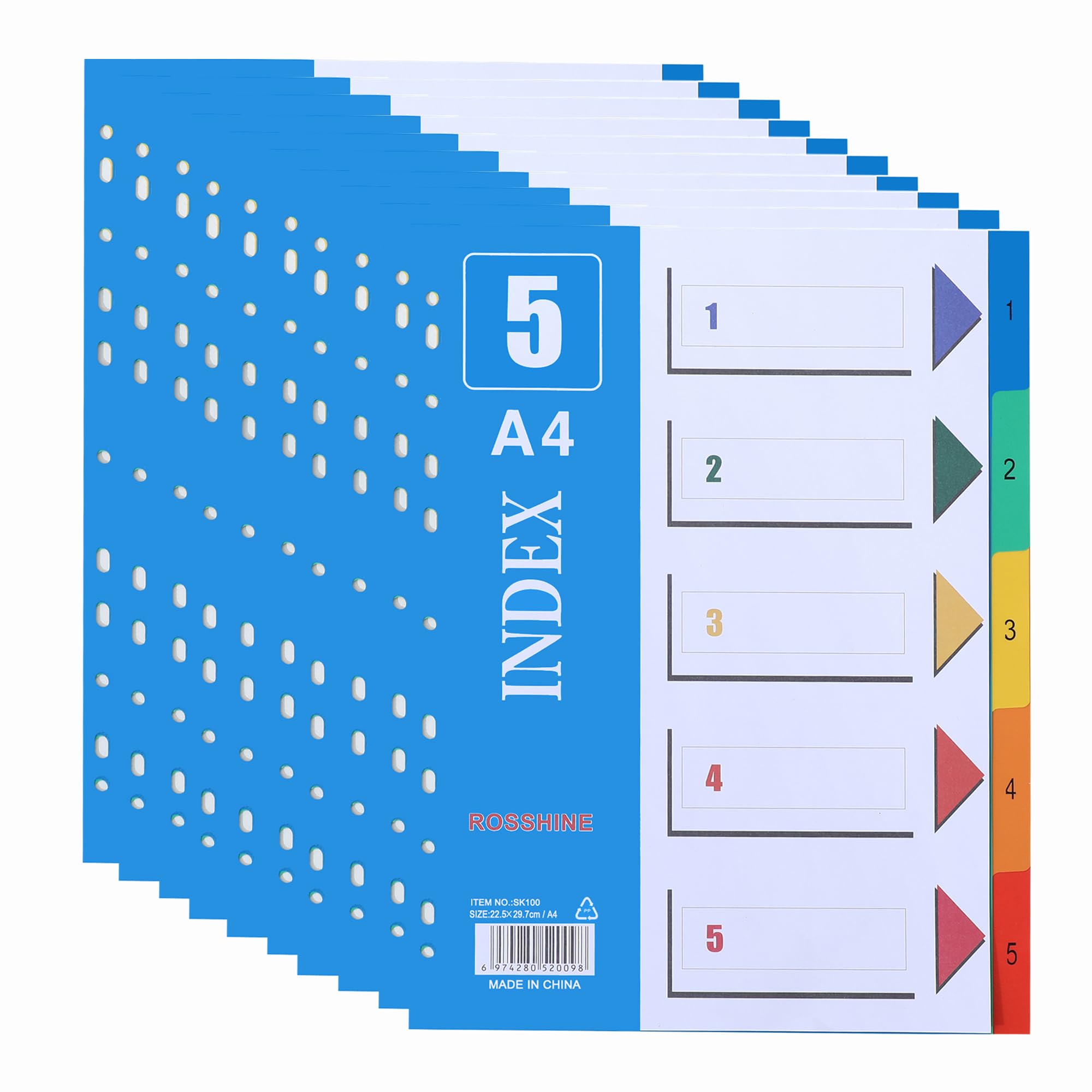 1-5 Part File Dividers A4, 【16Pack】 Plastic A4 Folder Dividers for Ring Binders with11-Holes & Content List, Multi-Colour Index Dividers for Lever Arch Files Ideal for Office School