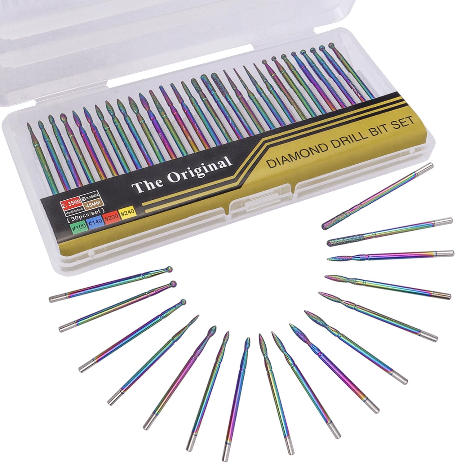 Bestgle 30Pcs Diamond Nail Drill Bits Set, 3/32 Inch Carbide Coloured Tips Polishing & Grinding Head, Manicure & Pedicure Tools for Acrylic, Gel Nails & Cuticle Care