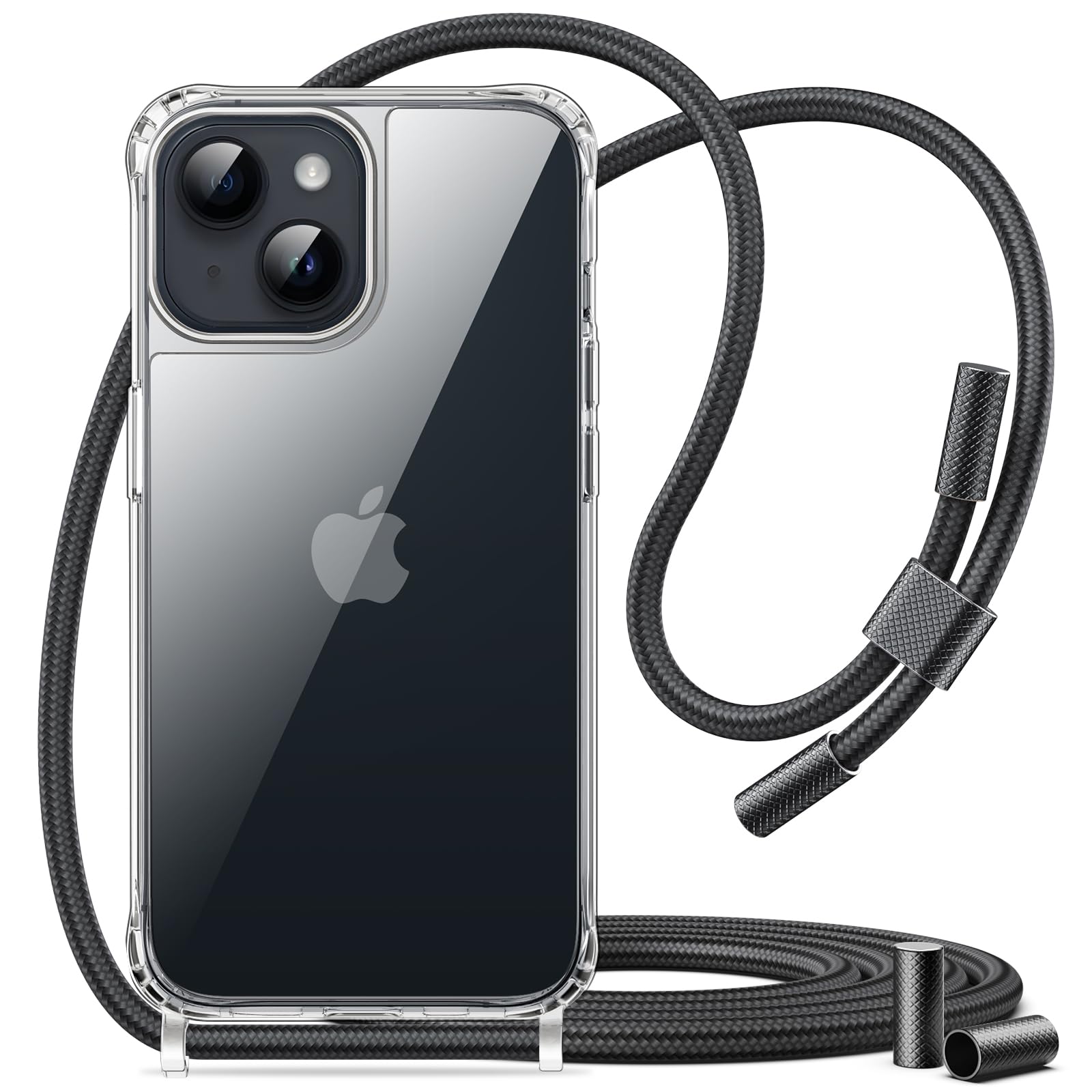 JETech Crossbody Case for iPhone 14 6.1-Inch with Adjustable Lanyard Strap, Clear Transparent Anti-Yellowing Shockproof Protective Phone Cover with Neck Cord (Midnight)
