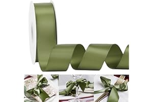 HUIHUANG 1-1/2 inch Double Face Satin Ribbon, Polyester Moss Green Ribbon 50 Yards Per Roll for Gift Wrapping Bows Making Floral Bouquet Wedding Invitations Decor Party Favor and Craft Supplies