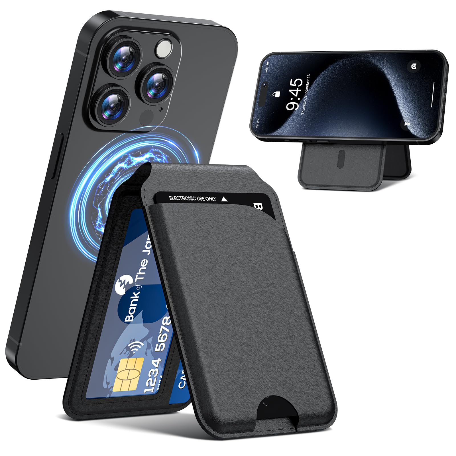 Frapkom for MagSafe Wallet, Powerful Magnetic Wallet for iPhone, Adjustable Leather Magnetic Card Holder for iPhone 17/16/15/14/13/12 Series, Card Slot, ID Window, RFID Blocking（black）