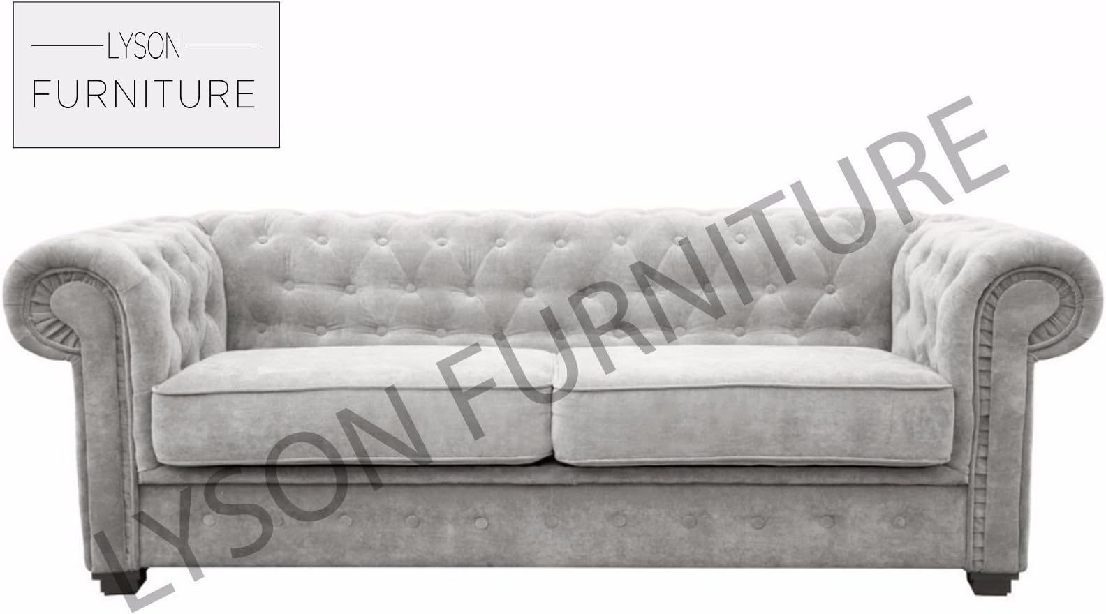 Lyson Furniture IMPERIAL Sofa Bed (CHESTERFIELD) Fabric (3 Seater, Silver)
