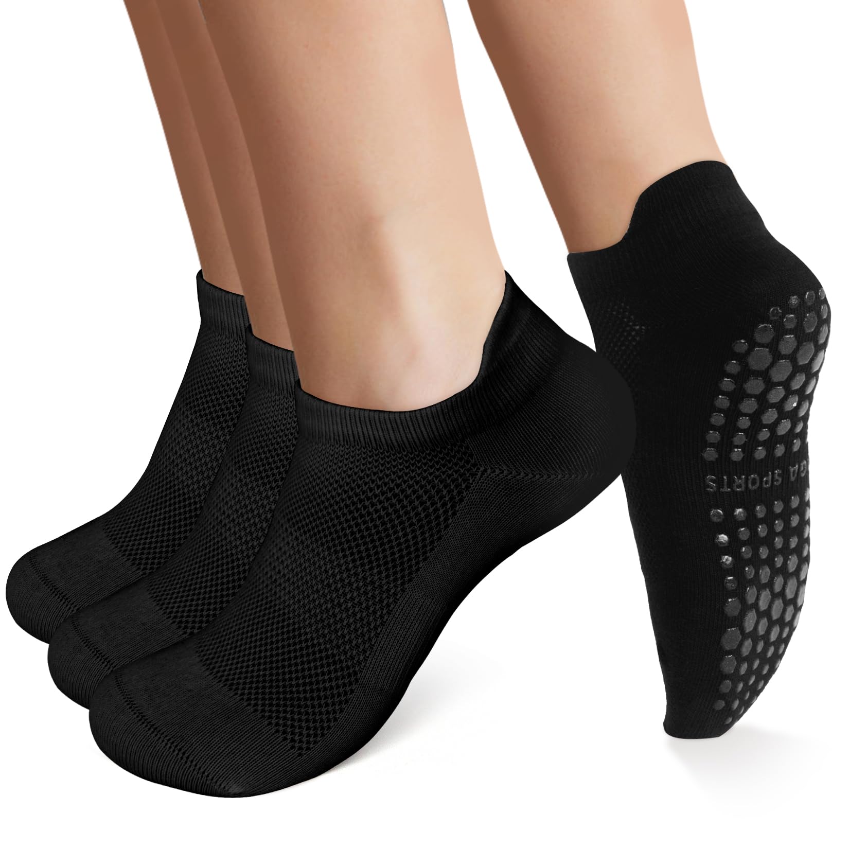 Photo 1 of AGUTIUN Grip Socks for Women 3 Pairs Pilates Yoga Non Slip Anti-Skid Ankle Socks with Silicone for Barre Ballet Barefoot Fitness Workout,Black