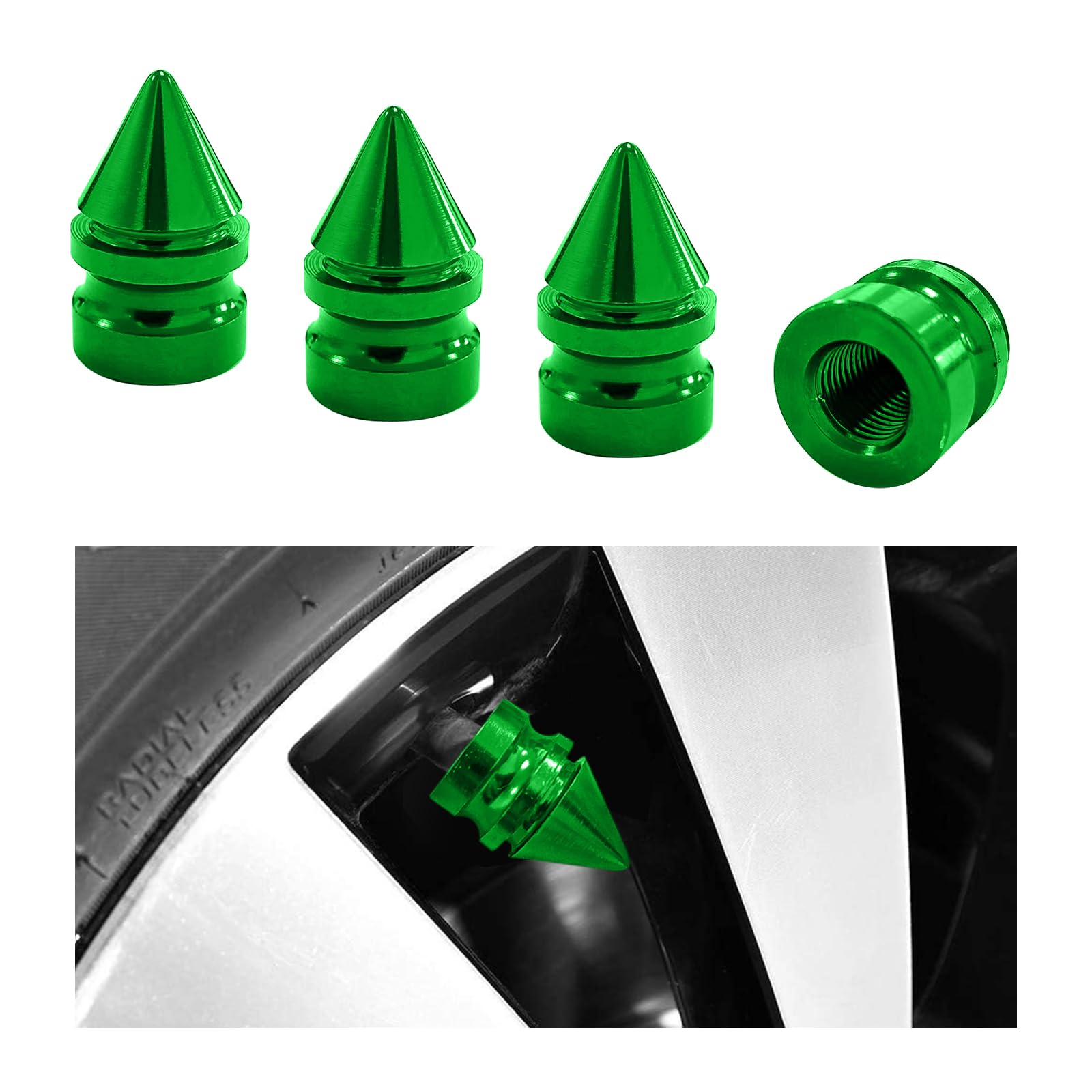 Ziciner 4 PCS Car Tire Valve Caps, Spiked Aluminum