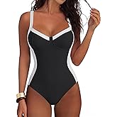 ANRABESS Womens One Piece Swimsuit Slimming Color Block Bathing Suit Full Coverage Swimwear 2026 Beach Vacation Clothes Black White XX-Large