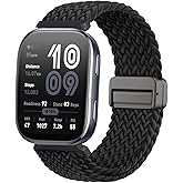 CUNUJIX Magnetic Braided Nylon Watch Bands Compatible with Amazfit Bip 6/ Bip 5,22mm Stretchy Elastic Fabric Strap for Amazfit GTR 4/3 Pro/3/2/2e/47mm Men Women