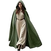 L'VOW Medieval Hooded Cloak Renaissance Cape with Hood - Halloween Sorcerer Capelet Hobbit Costume