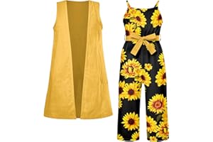 UNICOMIDEA 3-7T Girls Jumpsuits Kids Sleeveless Hawaiian Romper Loose Pants with Pockets Outfit Sets