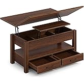 Rolanstar Lift Top Coffee Table with Drawers and Hidden Compartment, Multi-Function Convertible, Coffee Table Converts to Din