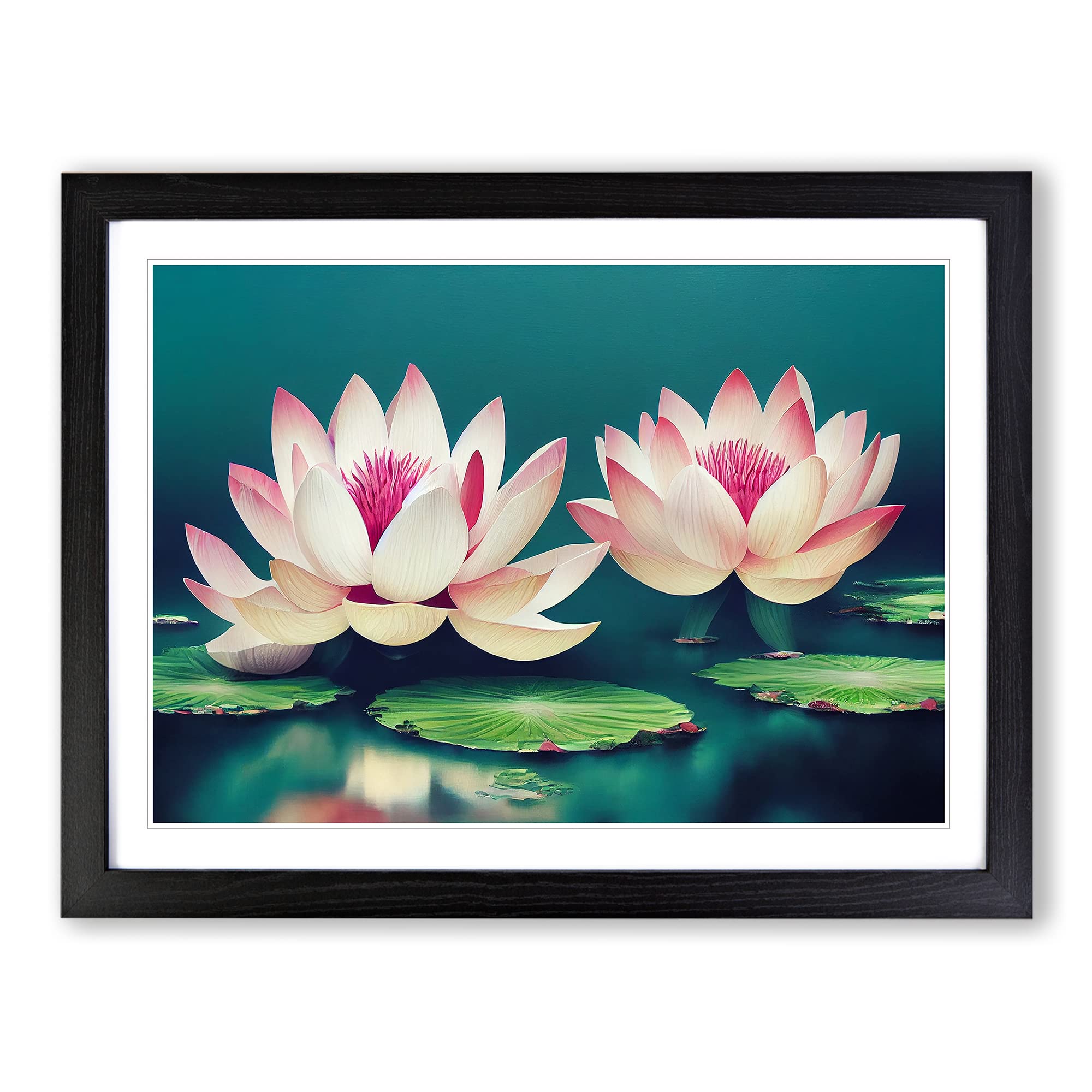 Enigmatic Lotus Flowers Framed Print | A4 Black Framed Wall Art | Ready to Hang | Modern Floral Picture | Living Room Bedroom Lounge Office