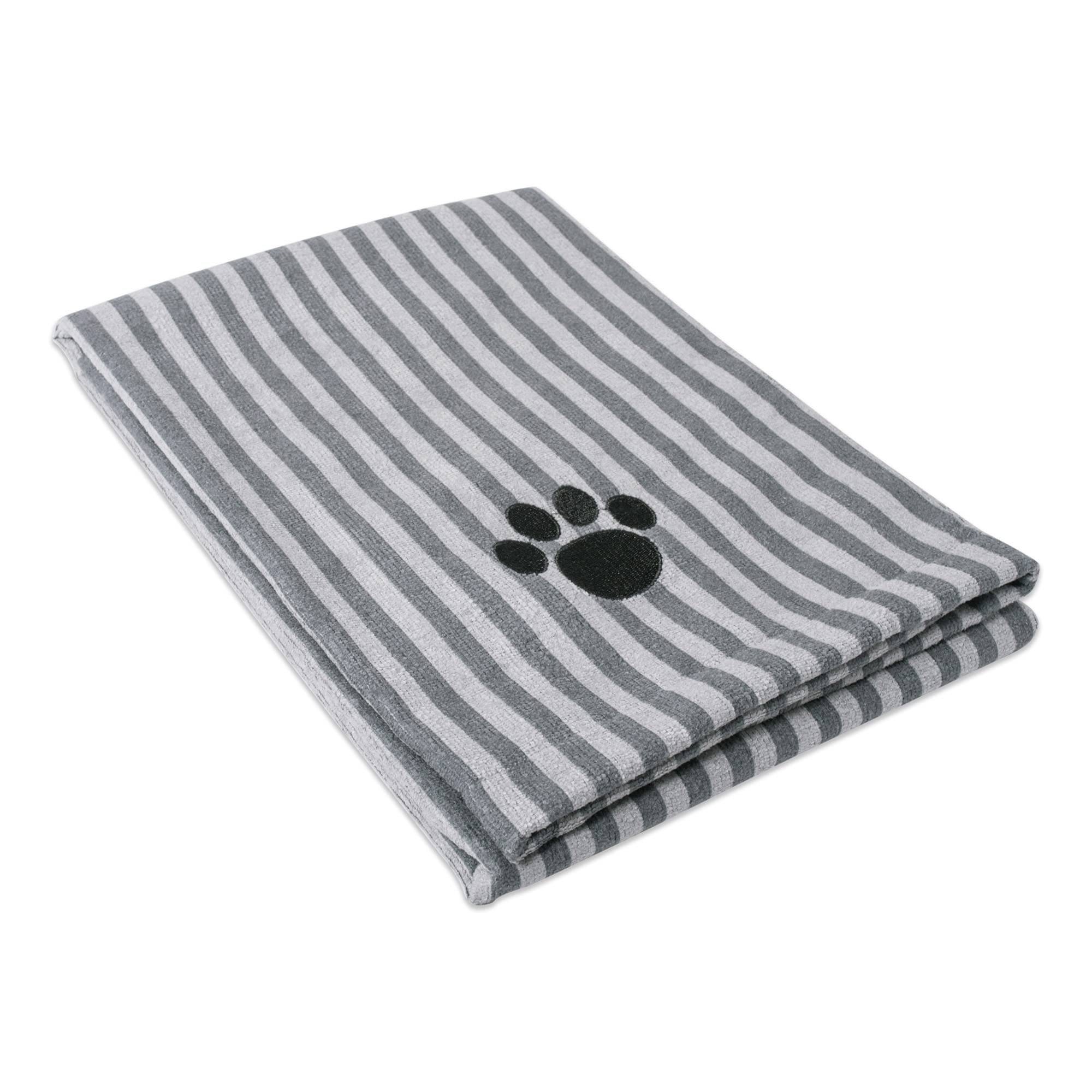 Bone Dry Pet Grooming Towel Collection Absorbent Microfiber X-Large, 41x23.5, Striped Gray