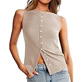 Tankaneo Womens Button Down Ribbed Tank Tops Cropped Cute Y2k Vest Tops Summer Going Out Outfits