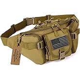 ArcEnCiel Tactical Fanny Pack for Men Women Waist Bag Hip Belt Outdoor Hiking Fishing Bumbag with Patch (Coyote Brown)