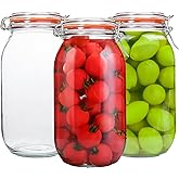 Galssmagic 64 oz Large Mason Jars Wide Mouth,3 Pack Half Gallon Glass Pickling Jars with Airtight Lids,Air Tight Glass Storage Jars for Kitchen Canning