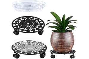 PLANTERHOMA 2 Pack Heavy Duty Plant Caddy with Wheels - 11 Inch Metal Plant Stand with Rolling Wheels - Wrought Iron Plant Dolly for Indoor and Outdoor