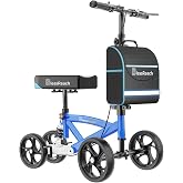 BlessReach Knee Scooter for Adults for Foot Injuries, Dual Braking System | 300lbs Foldable Leg Scooter, 120&deg; Turning, PadAdjustable Height, Storage Bag,Crutch Alternative for Ankle Recovery, Blue