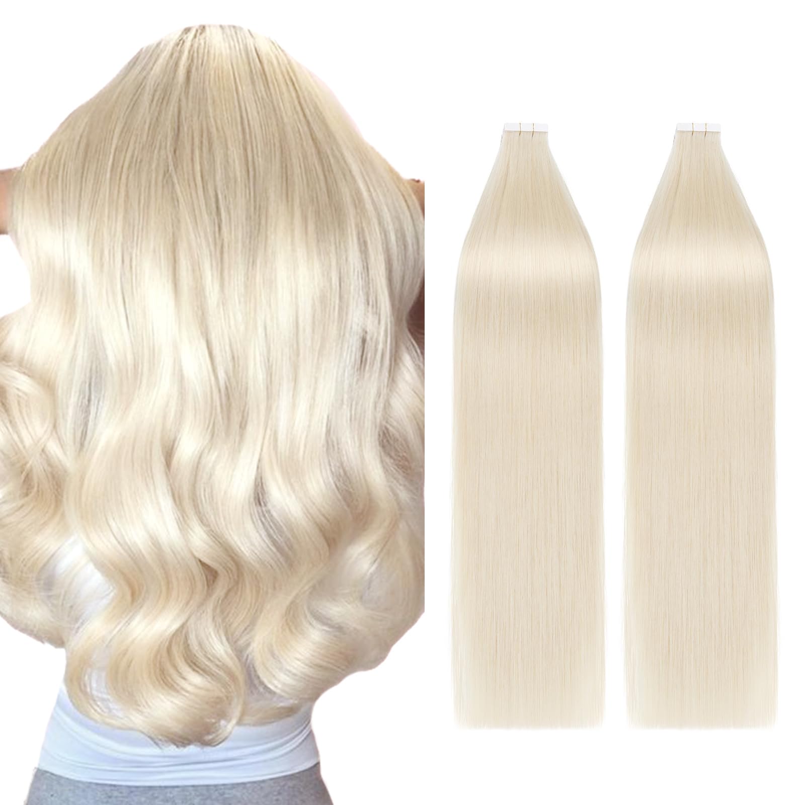 40 pcs 80g Hair Extensions Tape in Human Hair 12inch Real Human Hair Extension #70 Bleach White Skin Weft Invisible Hair Extension