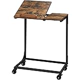 VASAGLE Tilting Top Side Table, Laptop Table with Lockable Wheels, C Shaped End Table, Adjustable Angle, Easy Assembly, for L