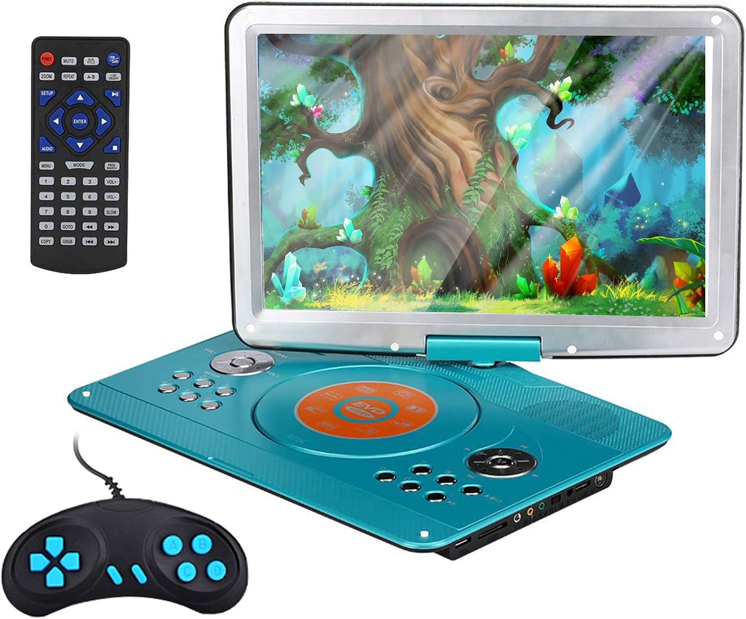 YOOHOO 14 inch Portable DVD Player with Remore Controller High Resolution Rechargeable Battery Large Size Screen DVD Player for Car (Green)