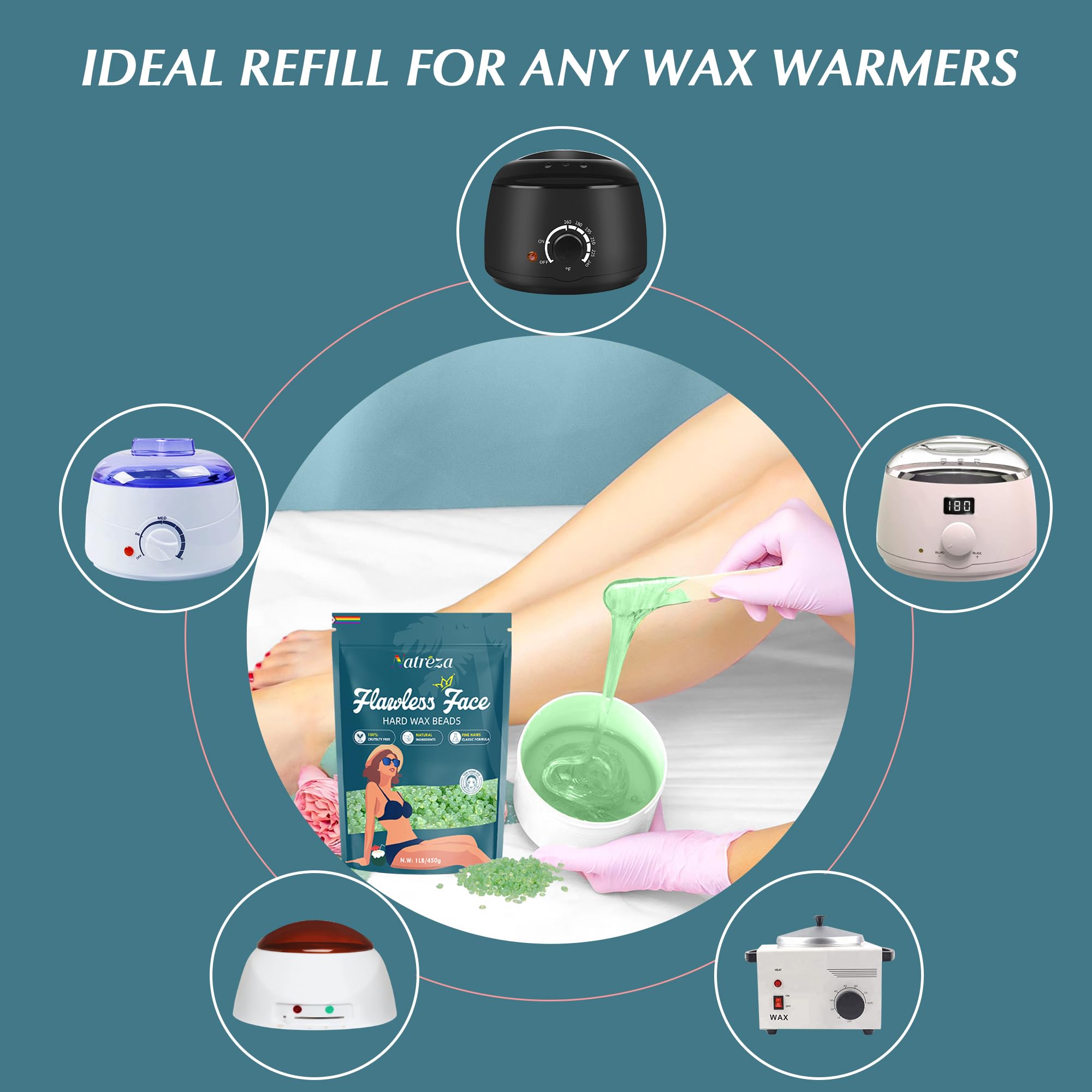 Natreza Hard Wax Beads for Hair Removal, 1lb Hard Wax for Sensitive Skin With Aloe Vera Extract, Formulated for Fine Hairs, Perfect Body Wax for Face Eyebrow Chin Upper Lip Leg Arm Bikini Waxing