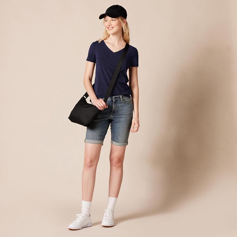 Maglietta con Scollo a v a Maniche Corte Vestibilità Regolare Donna, Pacco da 2, Rosa/Blu Marino, M
