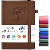 PERCUN Lined Journal Notebook for Men & Women, 160 Pages College Ruled Journal for Writing, A5 Hardcover Leather Notebooks for Work, School, Business, Travel, Daily Diary 5.9" x 8.5" (Brown)