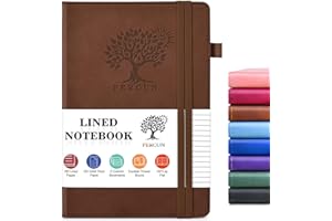 PERCUN Lined Journal Notebook for Men & Women, 160 Pages College Ruled Journal for Writing, A5 Hardcover Leather Notebooks for Work, School, Business, Travel, Daily Diary 5.9" x 8.5" - Brown