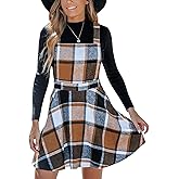 CUPSHE Women's Overall Dress Square Neck Plaid Sleeveless Casual Short A Line Cute Fall Mini Pinafore Dresses