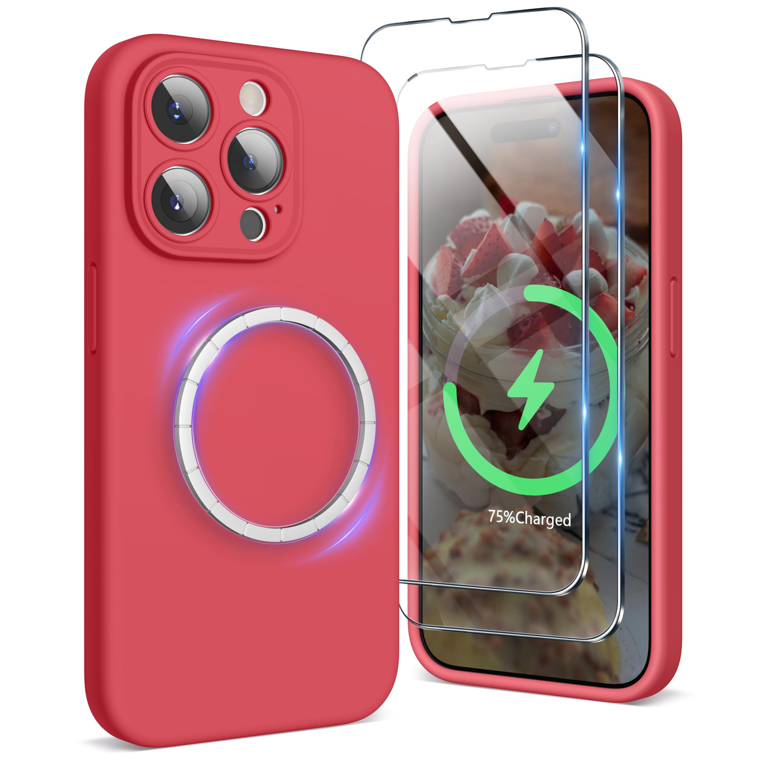 SURPHY Magnetic Case for iPhone 15 Pro Max Case with Screen Protector, Liquid Silicone Anti-Scratch Compatible with MagSafe Gel Rubber Phone Case for iPhone 15 Pro Max 6.7 inch, Guava — image 1