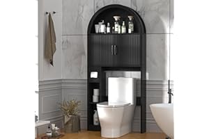 OUTGUAVA Over The Toilet Storage Cabinet, Bathroom Organizer Over Toilet, Arched Storage Organizer Cabinet with Anti-Tip Device and Adjustable Shelf for Washroom, Laundry and Restroom (Black)