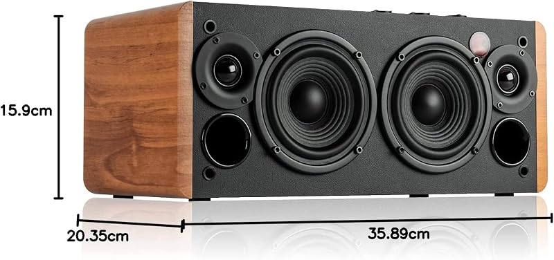 D12 - Haut-Parleur de Bureau Bluetooth stéréo intégré - Haut-Parleur sans Fil pour Ordinateur de Bureau - 70 Watts RMS avec Sortie Ligne subwoofer, Bois