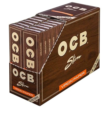 OCB 2300 ungebleicht Slim Virgin Paper mit Tips, 32 Heftchen 32 Blatt, Langes Papier ungebleicht plus Tips