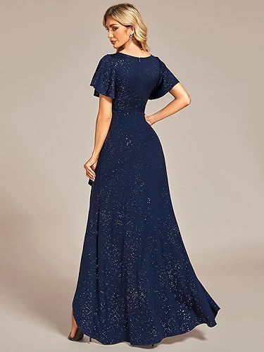 Ever-Pretty Women's Glitter Christmas Formal Holiday Party Dress Stretchy  Ruffle Sleeves V-Neck Wedding Guest Dresses Navy Blue US24 in Dubai - UAE |  Whizz Formal