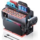 [Switch 2/1 Compatible]Organizer and Charging Station for Nintendo Switch 2, Charger Dock for Joycon 2/1, Retractable Storage Stand for Switch2 Console, 16 Game Disc, 14 Game Cards, for Pro Controller