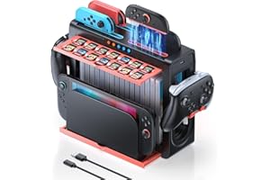 FASTSNAIL [Switch 2/1 Compatible]Organizer and Charging Station for Nintendo Switch 2, Charger Dock for Joycon 2/1, Retractable Storage Stand for Switch2 Console, 16 Game Disc, 14 Game Cards, for Pro Controller