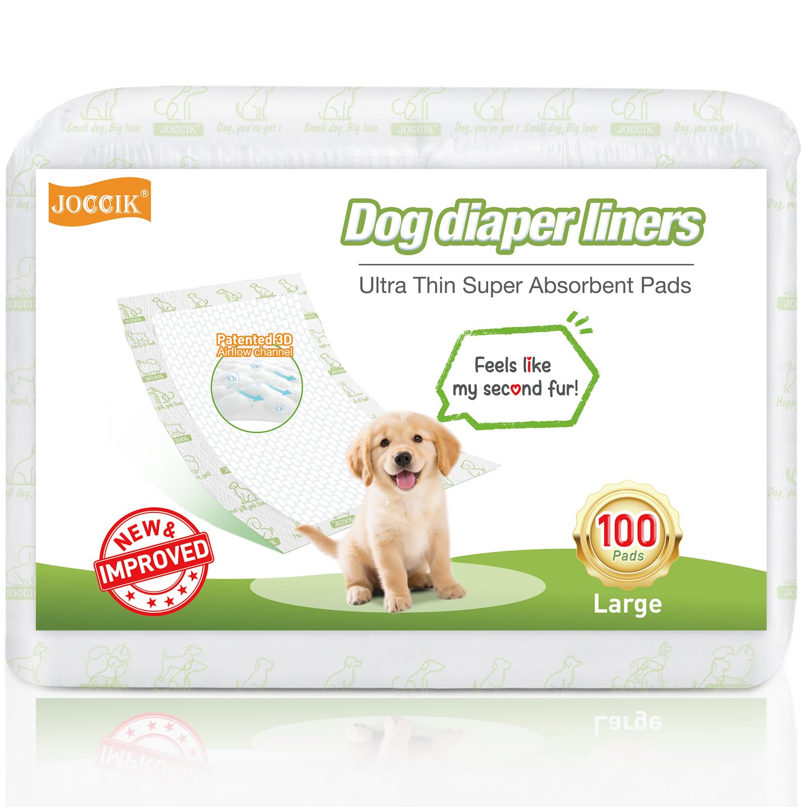 Photo 1 of JOCCIK Dog Diaper Liners, 100 Count, Super Absorbent Booster Pads for Male and Female Dogs, Ultra-Thin and Breathable, Long
