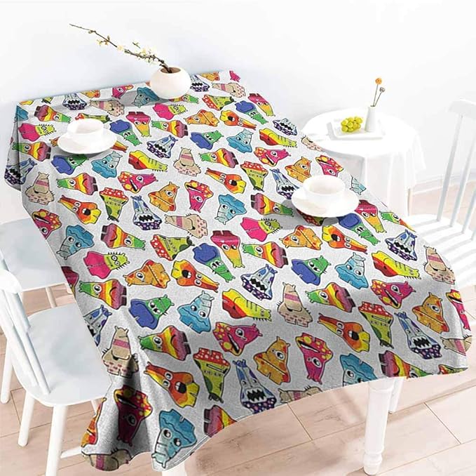 familytaste Kids,Personalized Tablecloths Playful Friendly Monsters